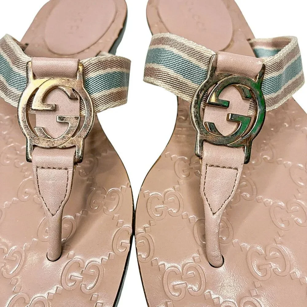 Gucci GG Web Stripe Thong Sandals EU 35.5 US 5.5 Mauve Flip Flop Slide Flat Heel - Picture 4 of 10